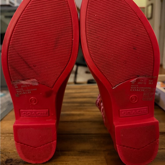 Coach Red Patent Rubber Chelsea Rain Boots with Pink Logo Panel - Picture 3 of 6